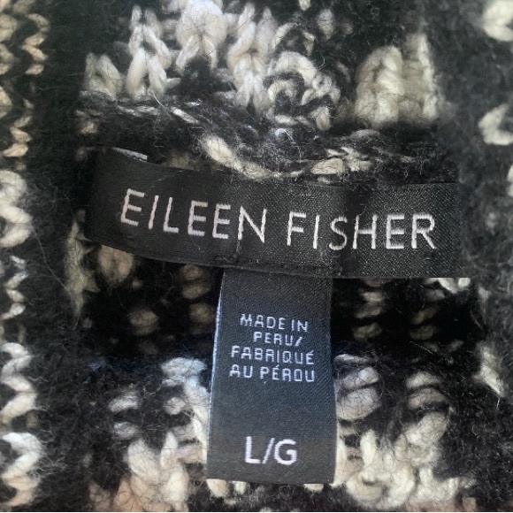 Eileen Fisher sweater Peruvian baby alpaca blend chevron black gray L soft heavy - Picture 3 of 4